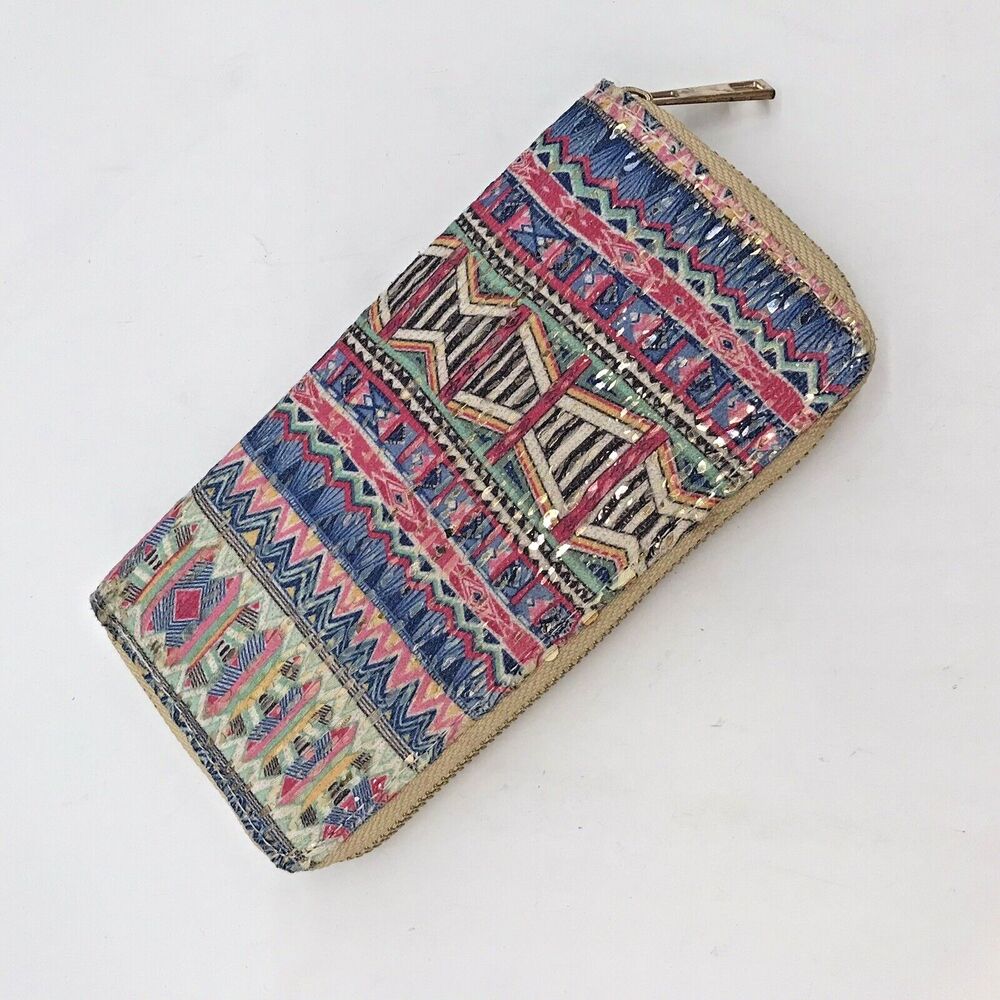 Maurices Colorful Tribal Zip Around Wallet 7.5 x 4 CC Cash Zip Pocket Organizer